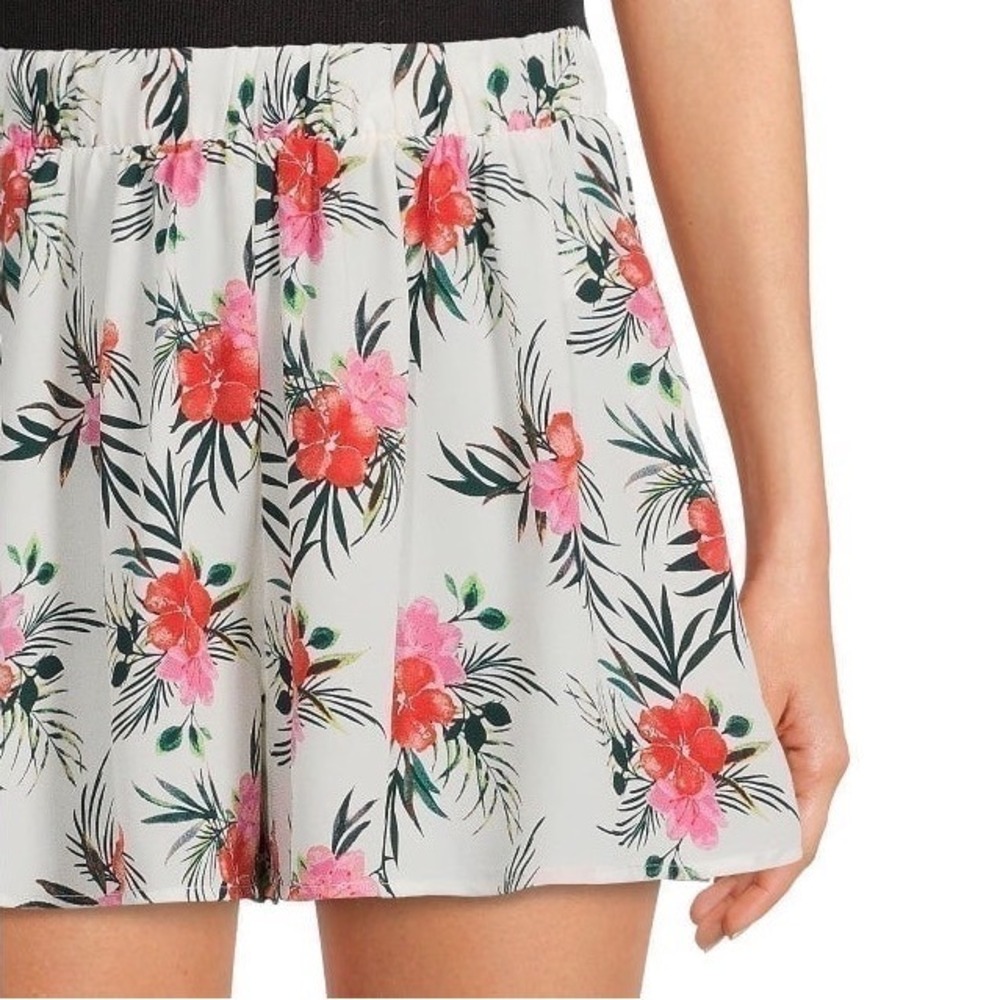 Madden NYC Tropical Hibiscus Floral Shorts White Elastic Waist Resortwear XL